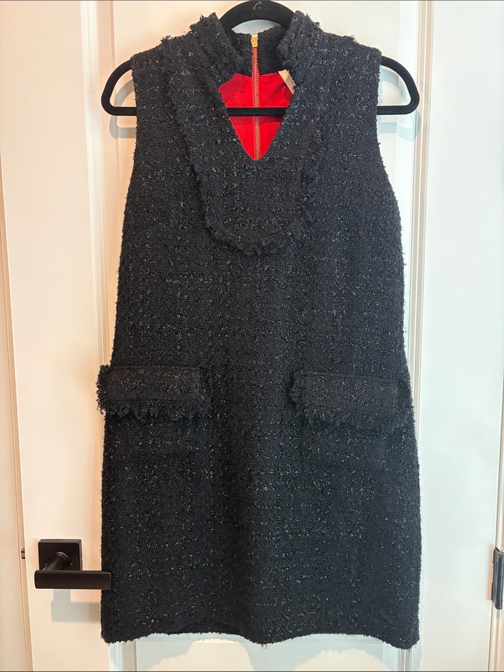 Sail to Sable Black Textured Dress with Red Lining